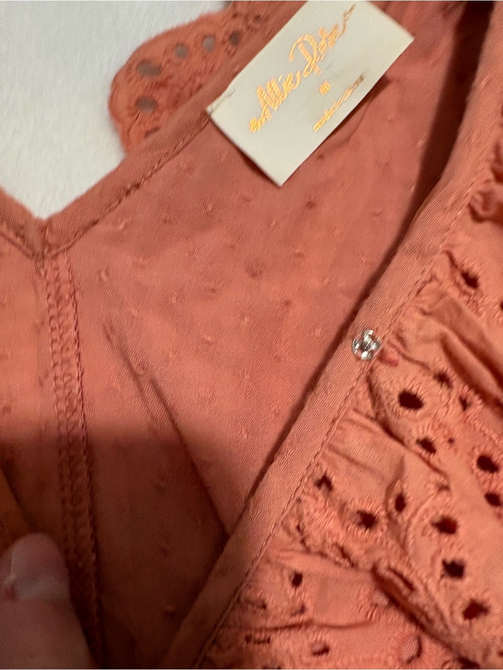 Allie Rose Rust Eyelet Ruffle V-Neck Romper - Picture 3 of 8